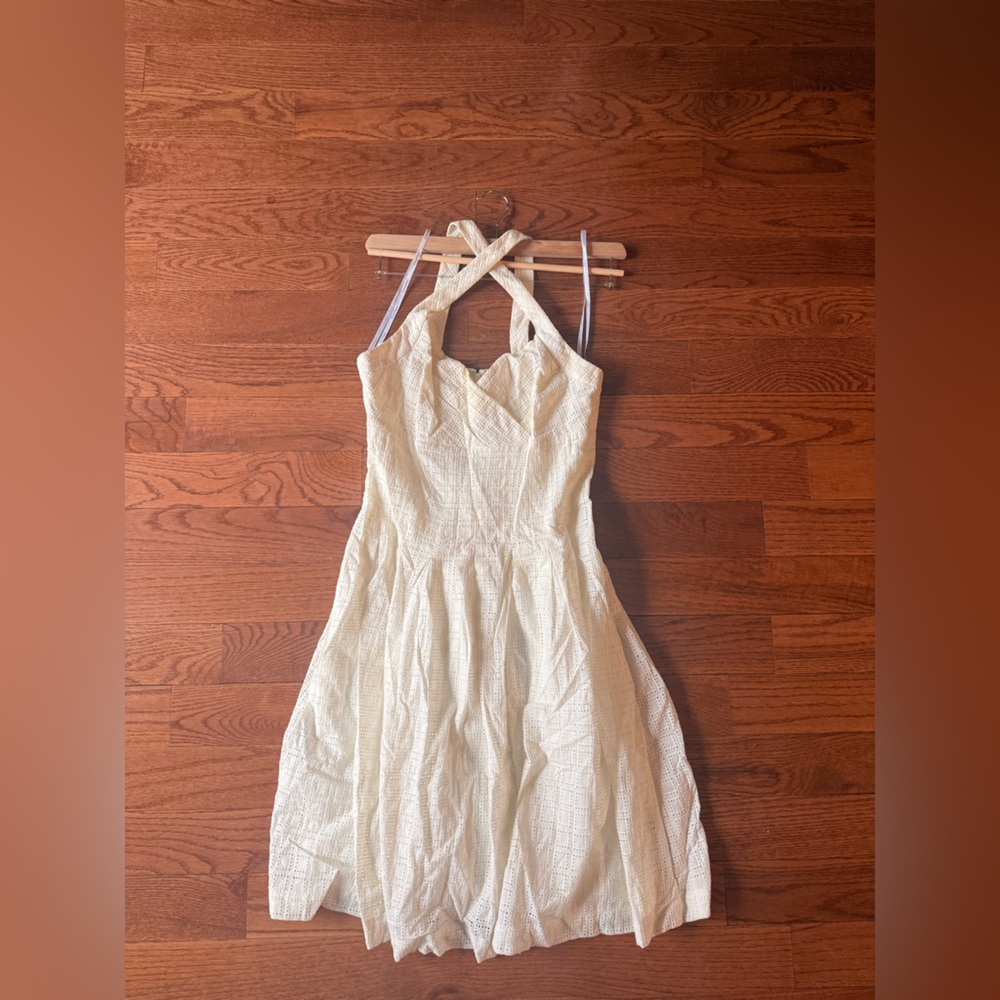 Calvin Klein Cream Eyelet Crossback Midi Dress